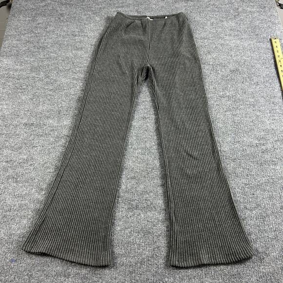 Joah Brown Pant Women Small Medium Fitted Mini Flare Gray Rib Knit Lounge Luxury - Picture 5 of 15